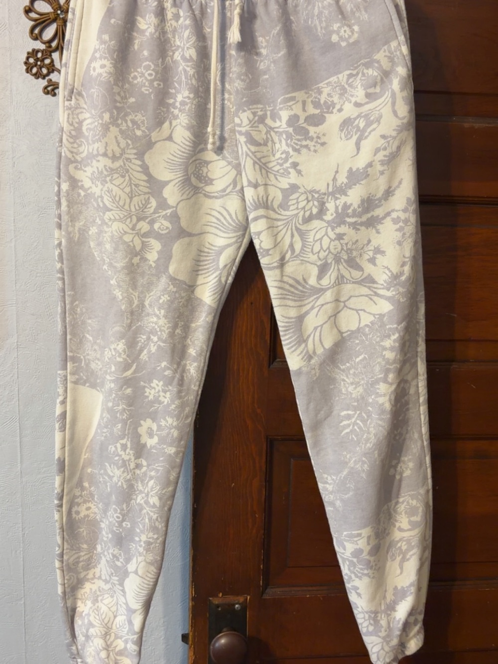 Out from under Floral Print Drawstring Joggers in Light Gray & Cream